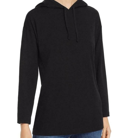 Eileen Fisher | Tops | Eileen Fisher Hooded Black Boxy Jersey Shirt |  Poshmark